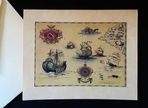 Note Cards- SMM - Ships/Maps with Sea Monsters - assorted options